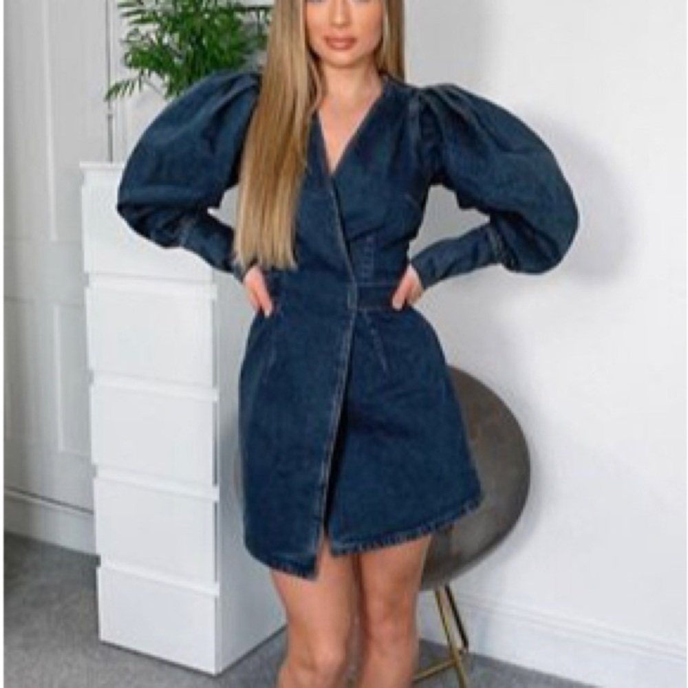 ASOS design denim pleat sleeve tie back wrap denim dress
